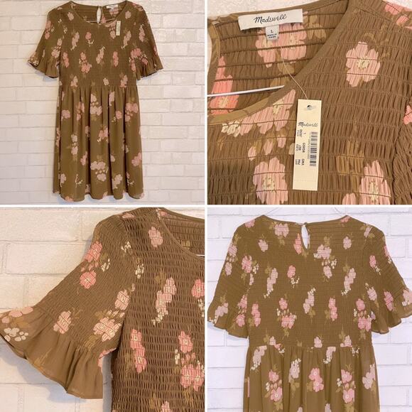 NEW Madewell $148 Smocked-Top Dress in Retro Bouquet LG NWT - Picture 2 of 16